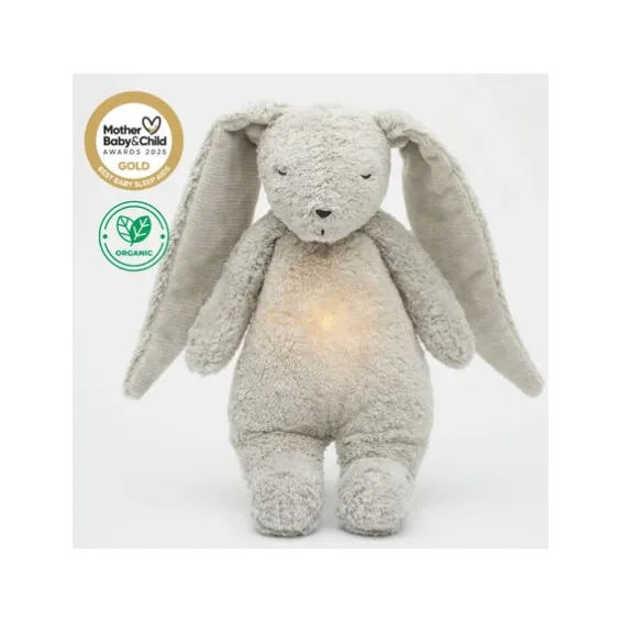 MOONIE 2.0: Επαναφορτιζόμενο βοήθημα ύπνου με ηχογράφηση & αισθητήρα κλάματος – Οργανικό βαμβάκι Gray Bunny