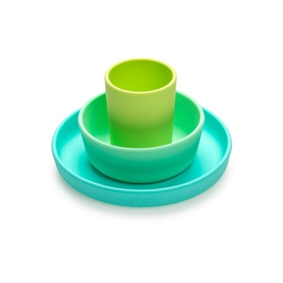 MELII - Σετ φαγητού σιλικόνης Lime-Mint-Blue