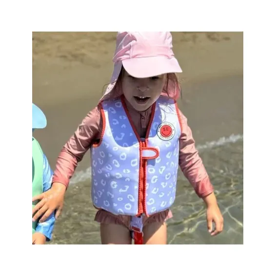 Σωσίβιο γιλέκο κολύμβησης με ιμάντα ασφαλείας για παιδιά 3-6 ετών "Lila Leopard"