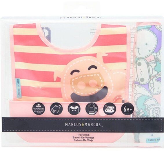 MARCUS&MARCUS -  Σαλιάρες Σιλικόνης Αδιάβροχες Βόλτας με Θήκη Γουρουνάκι